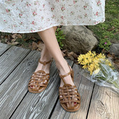 Moda de primăvară și toamnă Sandale confortabile Pantofi retro dama de vară Bretele confortabile țesute plate Sandale casual sexy