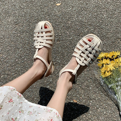 Moda de primăvară și toamnă Sandale confortabile Pantofi retro dama de vară Bretele confortabile țesute plate Sandale casual sexy