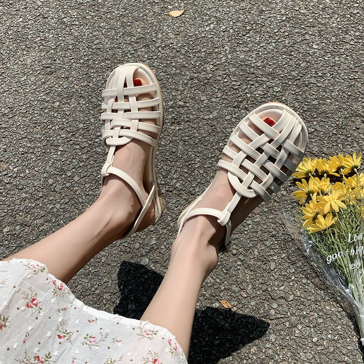 Moda de primăvară și toamnă Sandale confortabile Pantofi retro dama de vară Bretele confortabile țesute plate Sandale casual sexy