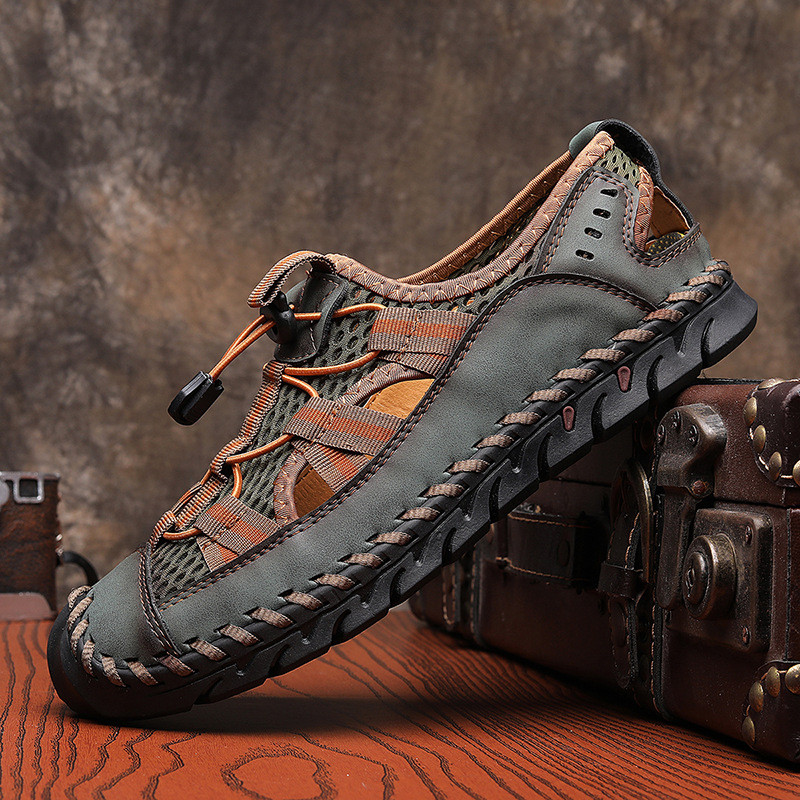 Karštas išpardavimas Vasaros vyriškos basutės lauke neslystančios vyriškos paplūdimio basutės rankų darbo natūralios odos vyriški batai madingi vyriški sportbačiai