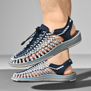 Летни мъжки сандали Дамски чехли Плажни сандали с тъчащ дизайн Дишащи ежедневни плоски сандали Сандали за двойки на открито Размер 48