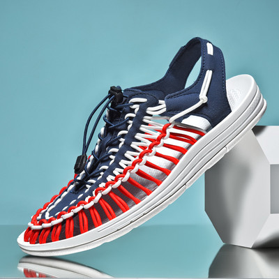 Vasaros vyriškos basutės Moteriškos šlepetės audimo dizaino paplūdimio basutės kvėpuojančios laisvalaikio plokščios basutės lauke poros basutės 48 dydis