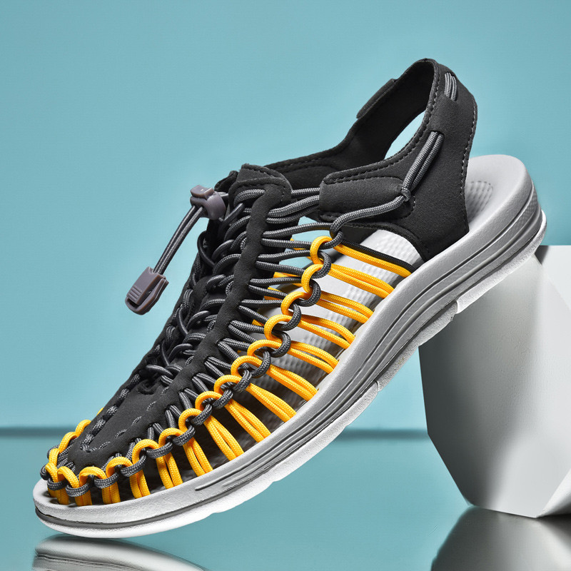 Vasaros vyriškos basutės Moteriškos šlepetės audimo dizaino paplūdimio basutės kvėpuojančios laisvalaikio plokščios basutės lauke poros basutės 48 dydis