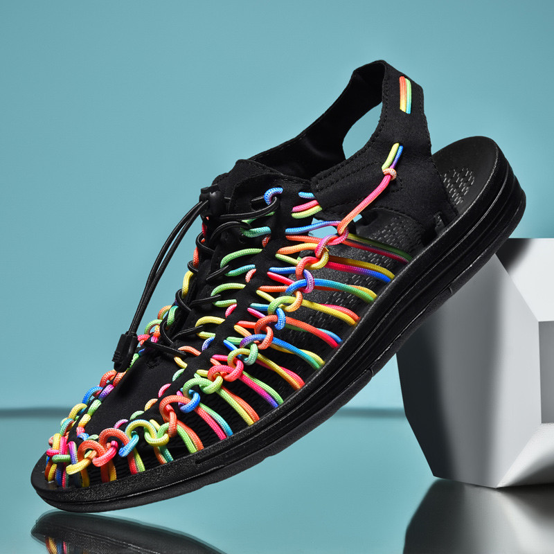 Vasaros vyriškos basutės Moteriškos šlepetės audimo dizaino paplūdimio basutės kvėpuojančios laisvalaikio plokščios basutės lauke poros basutės 48 dydis