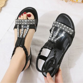 Sandale de damă de vară Sandale casual boeme noi, la modă și confortabile, pantofi de plajă în aer liber, cu strasuri, cu vârf deschis