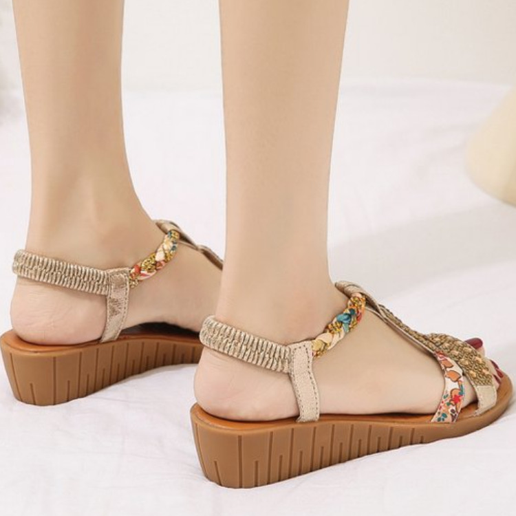 Sandale de damă de vară Sandale casual boeme noi, la modă și confortabile, pantofi de plajă în aer liber, cu strasuri, cu vârf deschis