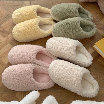 Ιαπωνικές απλές μονόχρωμες οικιακές παντόφλες για γυναίκες κορίτσια Χαριτωμένα χνουδωτά χειμωνιάτικα ζεστά γούνινα παπούτσια για εσωτερικούς χώρους κρεβατοκάμαρας