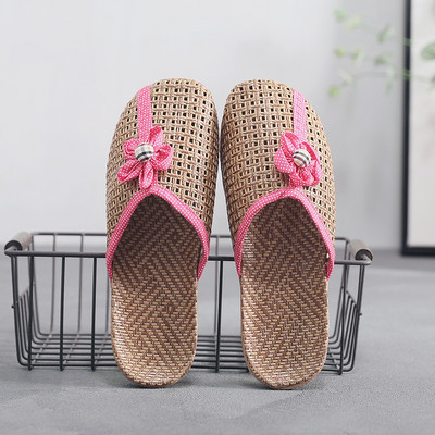 Mntrerm Νέες καλοκαιρινές εσωτερικές γυναικείες αναπνεύσιμες δροσερές παντόφλες για το σπίτι με αντιολισθητικό λουλούδι, υφασμένο πάτωμα λουλουδιών από λινά