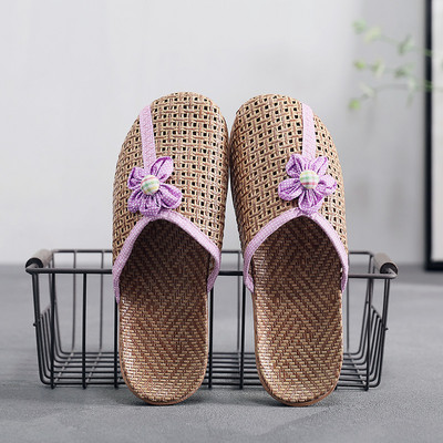 Mntrerm Νέες καλοκαιρινές εσωτερικές γυναικείες αναπνεύσιμες δροσερές παντόφλες για το σπίτι με αντιολισθητικό λουλούδι, υφασμένο πάτωμα λουλουδιών από λινά