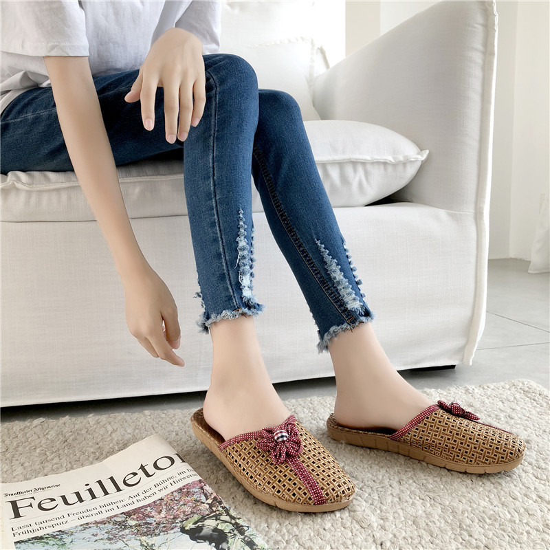 Mntrerm Νέες καλοκαιρινές εσωτερικές γυναικείες αναπνεύσιμες δροσερές παντόφλες για το σπίτι με αντιολισθητικό λουλούδι, υφασμένο πάτωμα λουλουδιών από λινά