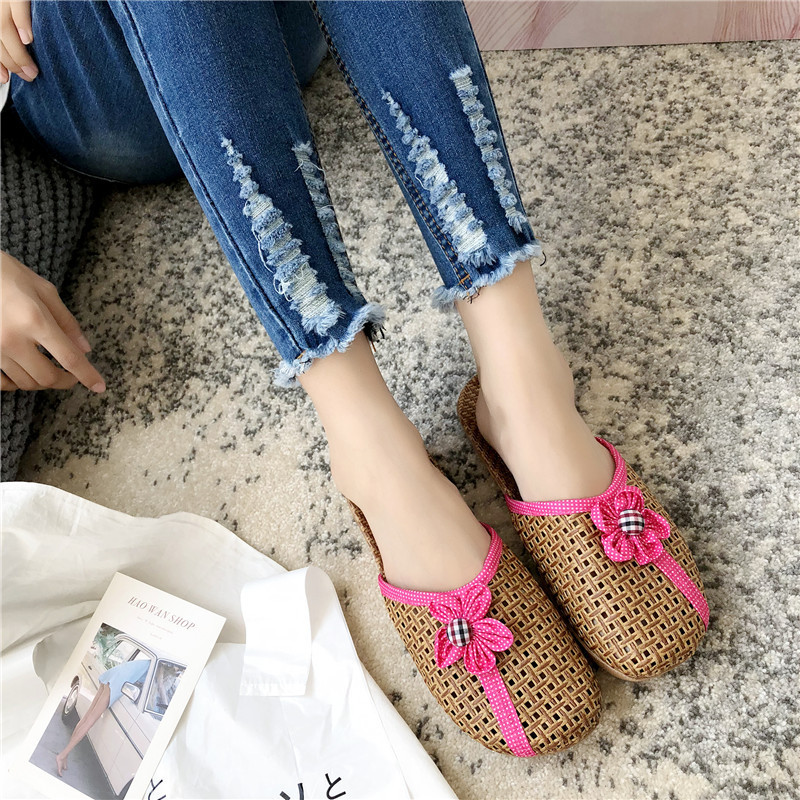 Mntrerm Νέες καλοκαιρινές εσωτερικές γυναικείες αναπνεύσιμες δροσερές παντόφλες για το σπίτι με αντιολισθητικό λουλούδι, υφασμένο πάτωμα λουλουδιών από λινά