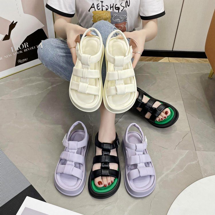 Cele mai recente sandale romane cu platformă deschisă de vară, la modă și confortabile, cu curea cu cataramă, cu fundul gros, pantofi casual pentru femei