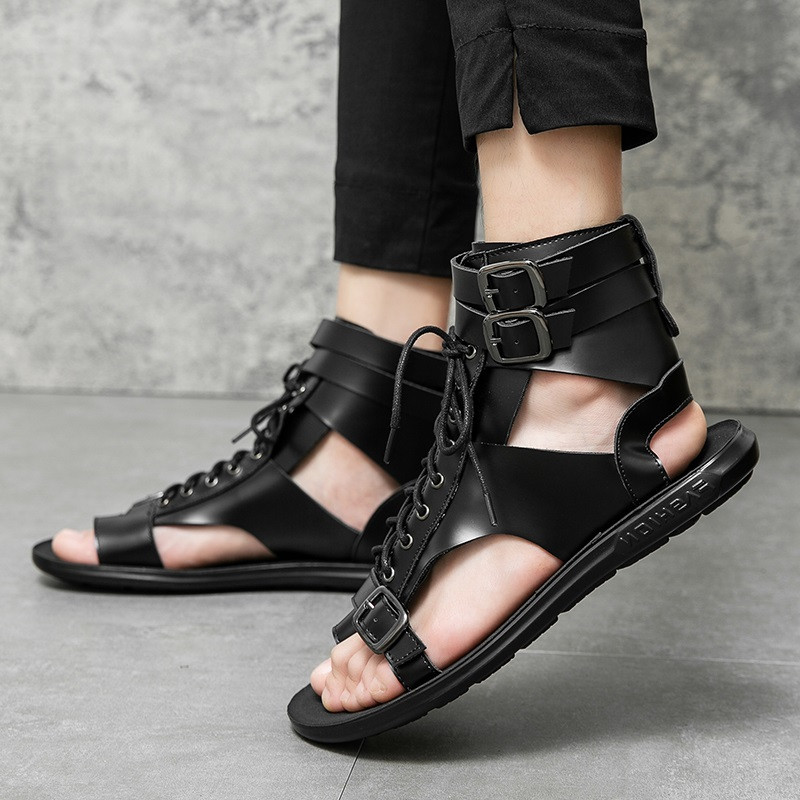 Suvised uued Meeste Gladiaatorid Paelad Pandlaga Nahast vabaajajalatsid Hingavad rannasandaalid Välisussid Must Valge Pluss Suurus