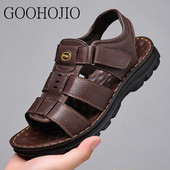 Vasaros dizainerio vyriškos natūralios odinės basutės, kabliukai ir kilpa iš išorės Vyriškos karvės odos šlepetės Minkštu padu vyriški laisvalaikio basutės neslystančios