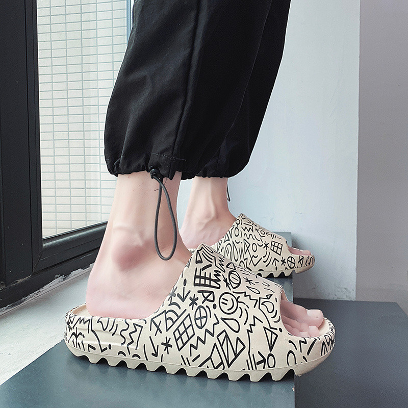 2022 m. Nauji Vasaros Graffiti Šlepetės Namai Minkštos Moteriškos Vonios Šlepetės Neslystančios Namuose Moteriškos Platformos Batai EVA Flip Flops Stori Slides