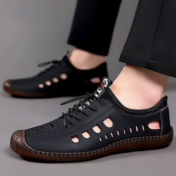 Летни мъжки ежедневни сандали за 2022 г. Модни издълбани дишащи обувки Мъжки плоски бизнес маратонки с меко дъно Sandalias Hombre