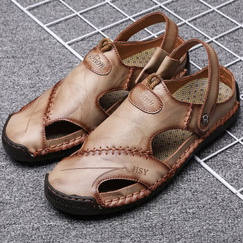 Класически летни мъжки сандали Естествена кожа Меки дишащи обувки Дизайнерски плажни римски маркови сандали Кожени мъжки сандали Плъзгачи