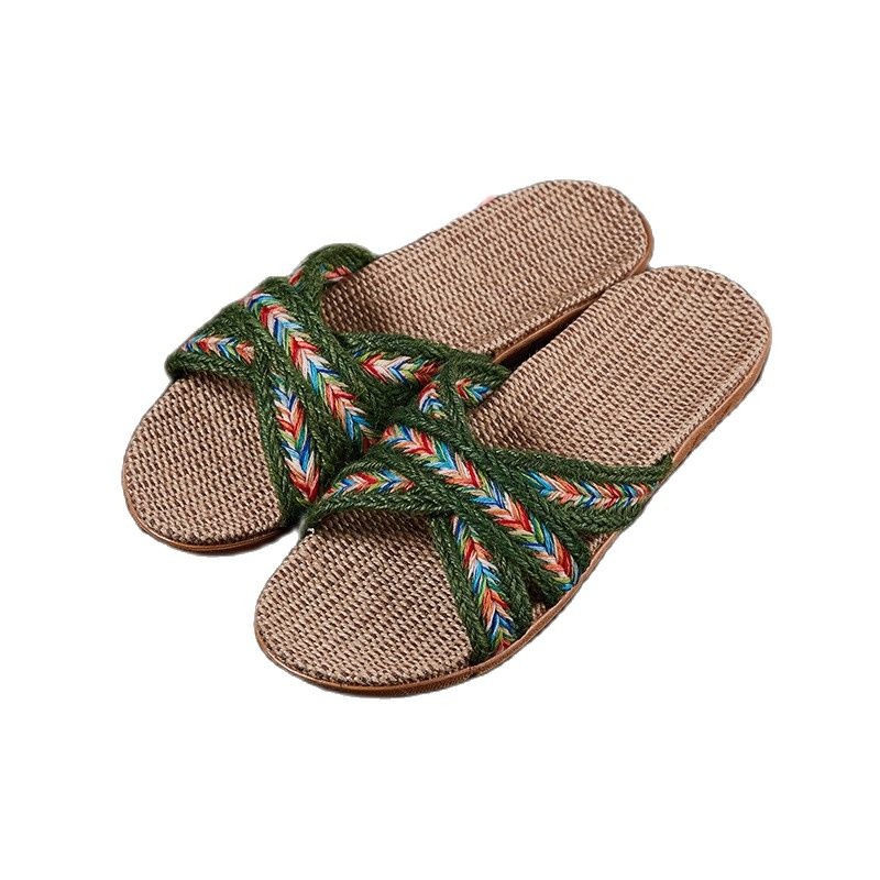 Suihyung Lanene papuče velike veličine za žene, muškarce, križni remen, ljetne kućne cipele za zatvorene, ženske ležerne sandale, japanke od lana