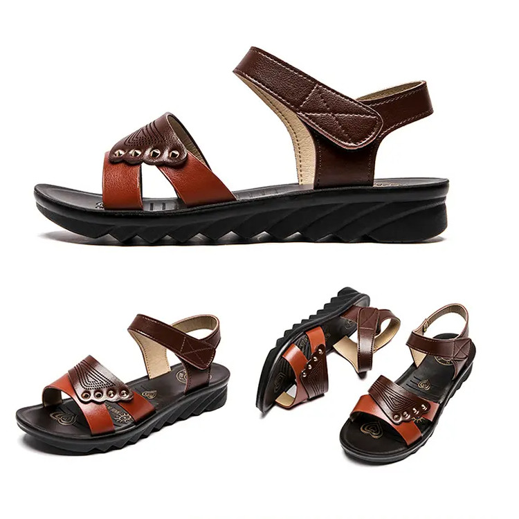 2023. Modne ženske kožne sandale, ljetne ženske cipele, ženske mekane donje plohe s udobnim mekim potplatom, ravne majčinske sandale