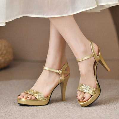 2022 Γυναικεία πέδιλα χρυσά ρηχά σέξι κρύσταλλα γυναικεία πέδιλα γυναικεία πέδιλα Gladiator αγκράφα Casual ψηλοτάκουνα σανδάλια