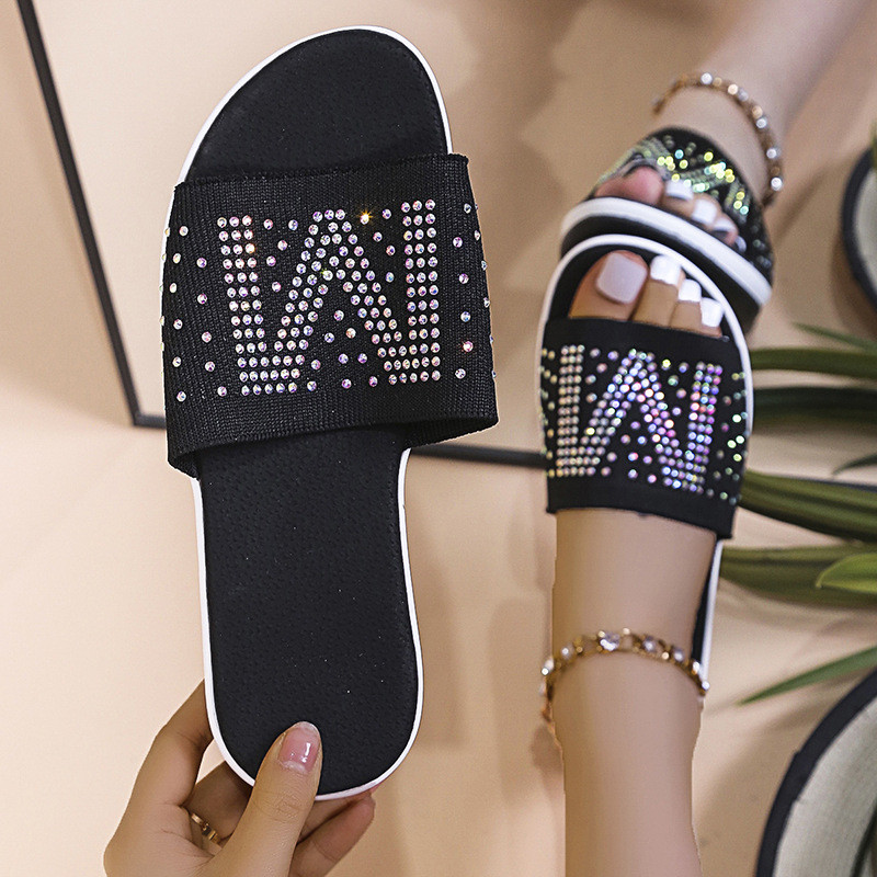 Vanjske papuče veće veličine Ženske nove ljetne 2022. Mrežaste ravne sandale s vještim kamenčićima Papuče s mekim dnom, ležerne sandale sa zatvorenim prstima