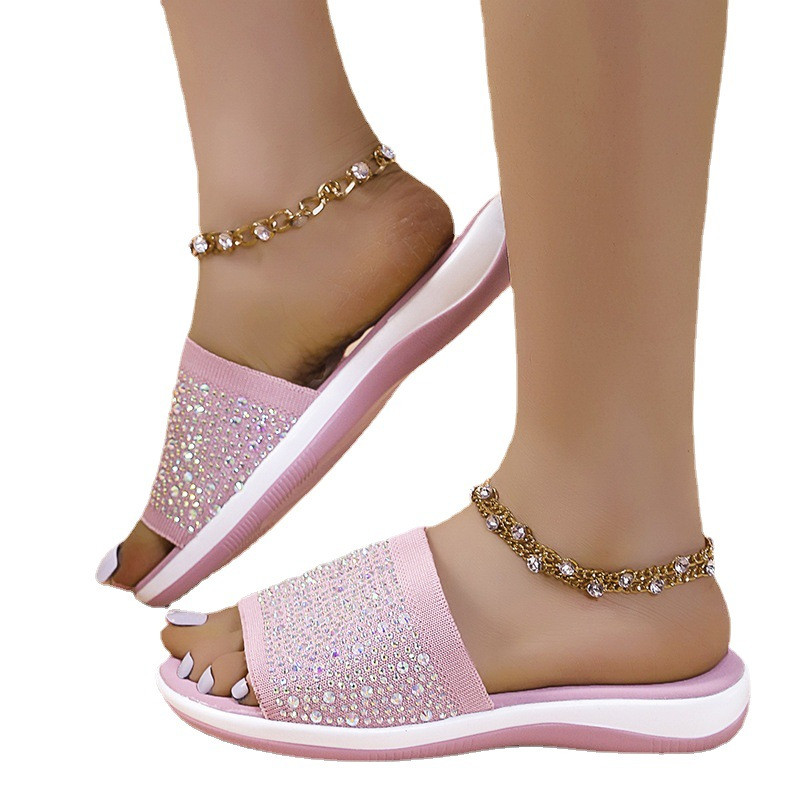 Vanjske papuče veće veličine Ženske nove ljetne 2022. Mrežaste ravne sandale s vještim kamenčićima Papuče s mekim dnom, ležerne sandale sa zatvorenim prstima