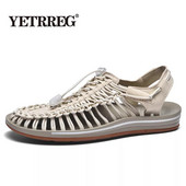 Vasariniai vyriški sandalai Madingi rankų darbo audimo dizaino paplūdimio basutės kvėpuojančios laisvalaikio plokščios basutės lauko poroms sandalai 48 dydis