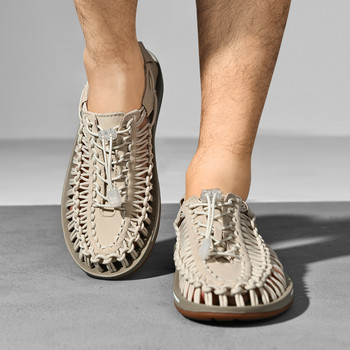 Летни мъжки сандали Модни ръчно изработени плажни сандали с тъкачен дизайн Дишащи ежедневни плоски сандали Сандали за двойки на открито Размер 48
