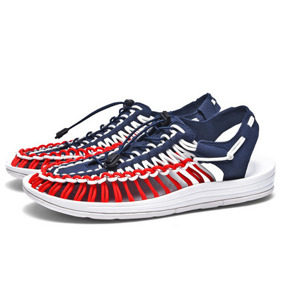 Vasariniai vyriški sandalai Madingi rankų darbo audimo dizaino paplūdimio basutės kvėpuojančios laisvalaikio plokščios basutės lauko poroms sandalai 48 dydis