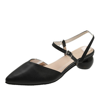 Νέα πέδιλα Pointy Strap Γυναικεία καλοκαιρινά γυναικεία σέξι αγκράφα με κορδόνια με τετράγωνο χοντρό τακούνι Bao Head Γόβες με αγκράφα μίας γραμμής