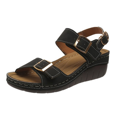 2023 Sandale noi Sandale simple Hundred de damă Cu vârf rotund Cu vârf deschis Sandale din piele cu toc Sandale cu platformă cu o curea cu cataramă Pantofi