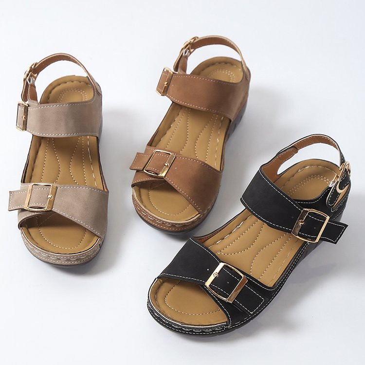 2023 Sandale noi Sandale simple Hundred de damă Cu vârf rotund Cu vârf deschis Sandale din piele cu toc Sandale cu platformă cu o curea cu cataramă Pantofi