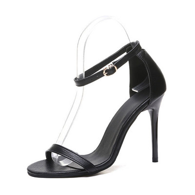 Vasaras jaunās modes sandales Sieviešu korejiešu stila augstpapēžu kurpes Sieviešu stileti Sieviešu ar vaļēju purngalu melnas sieviešu apavi ar vaļēju purngalu