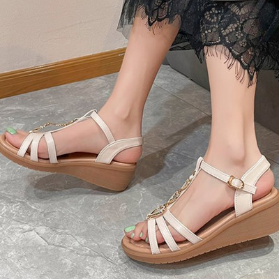 Mode Vasaras modes Ērti sieviešu apavi Plakanas ķīļveida sandales Ērtas Sirds formas iesiešanas sieviešu ikdienas sandales