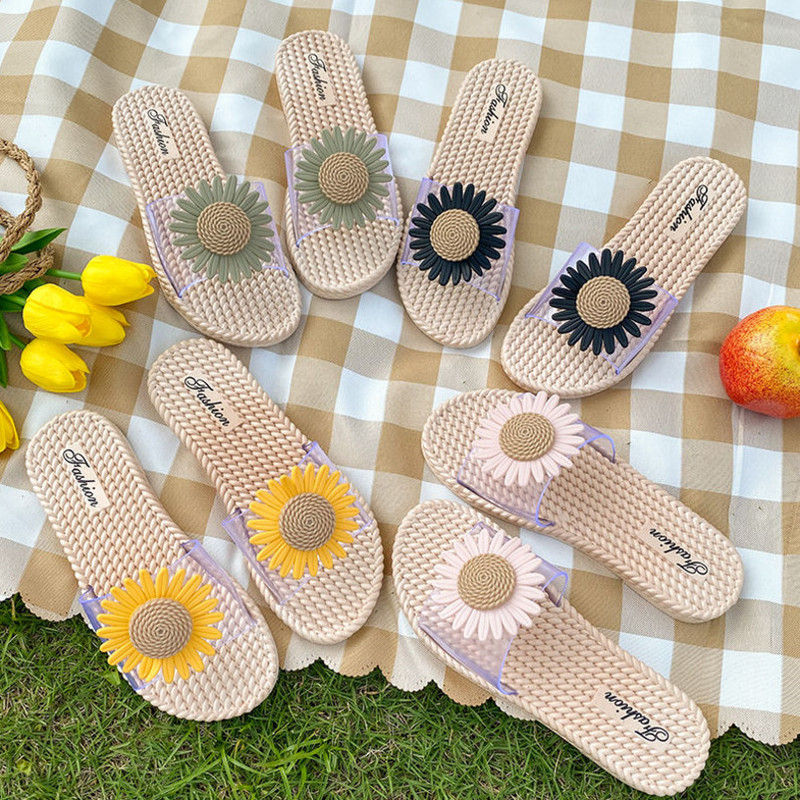 Papuci de femeie de vară Sandale de modă coreeană Papuci de casă anti-alunecare pentru acasă Îmbrăcăminte de exterior Jeleu pantofi de floarea soarelui Papuci 2021