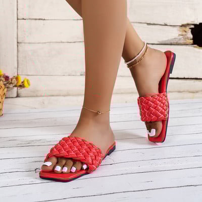 Ženske ležerne japanke Ženske ravne papuče s četvrtastim prstima Sandale za plažu Ženske pletene cipele Ženske ženske tobogane Modne papuče