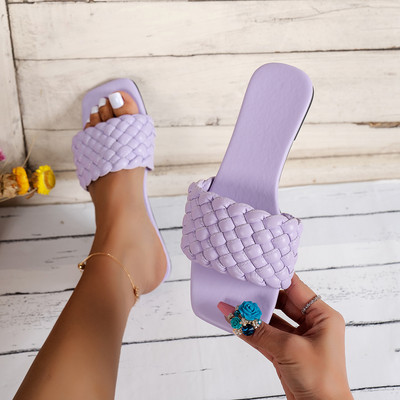 Ženske ležerne japanke Ženske ravne papuče s četvrtastim prstima Sandale za plažu Ženske pletene cipele Ženske ženske tobogane Modne papuče
