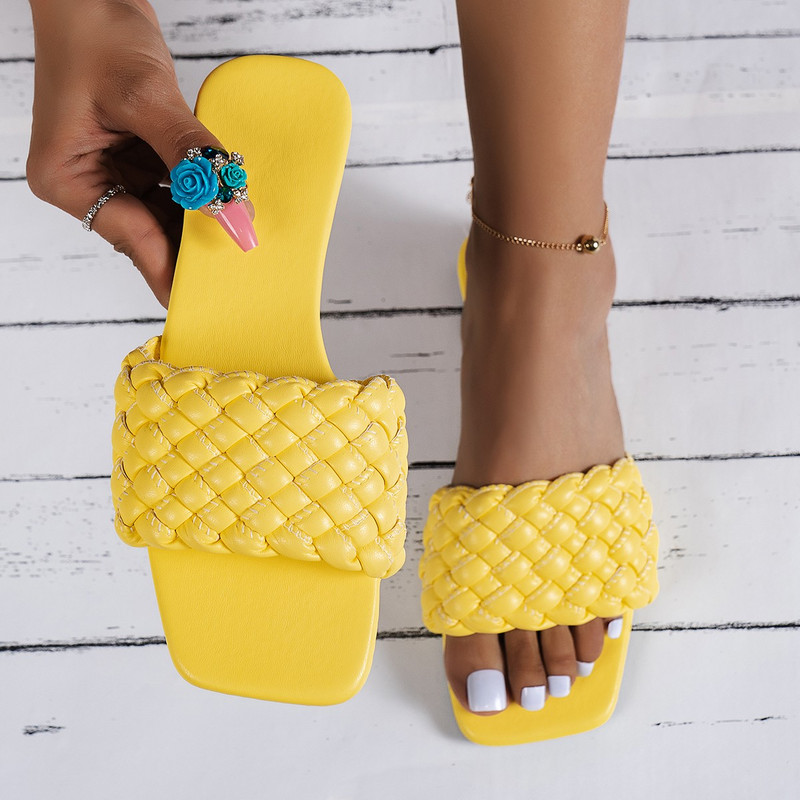 Ženske ležerne japanke Ženske ravne papuče s četvrtastim prstima Sandale za plažu Ženske pletene cipele Ženske ženske tobogane Modne papuče