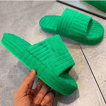 Καλοκαιρινές σαγιονάρες Luxury Open Toe Platform Παπούτσια Γυναικείες παντόφλες Πράσινα κοτλέ Flat outdoor γυναικεία σανδάλια обувь женская