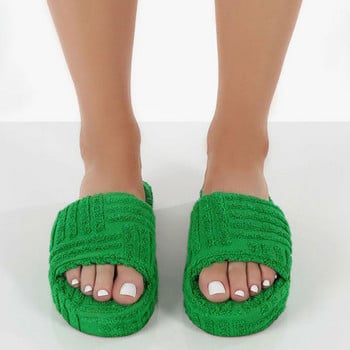 Καλοκαιρινές σαγιονάρες Luxury Open Toe Platform Παπούτσια Γυναικείες παντόφλες Πράσινα κοτλέ Flat outdoor γυναικεία σανδάλια обувь женская