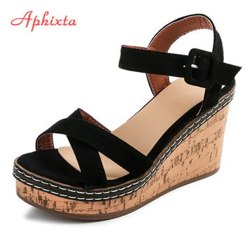 Aphixta Wedge Sandals Peep Toe Buckle Παπούτσια Γυναικεία Πλατφόρμα Μόδα 10cm Cool Summer Summer High Heel Παπούτσια Γυναικεία