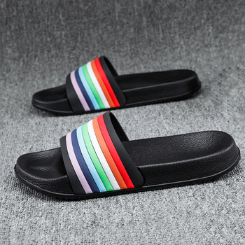 Летни мъжки чехли Rainbow Stripes Вътрешни домашни пързалки Неплъзгащи се обувки за баня Външни сабо Бързосъхнещи плажни чехли Джапанки