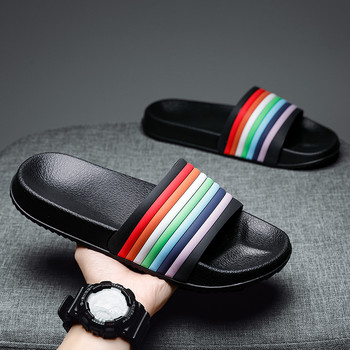 Летни мъжки чехли Rainbow Stripes Вътрешни домашни пързалки Неплъзгащи се обувки за баня Външни сабо Бързосъхнещи плажни чехли Джапанки