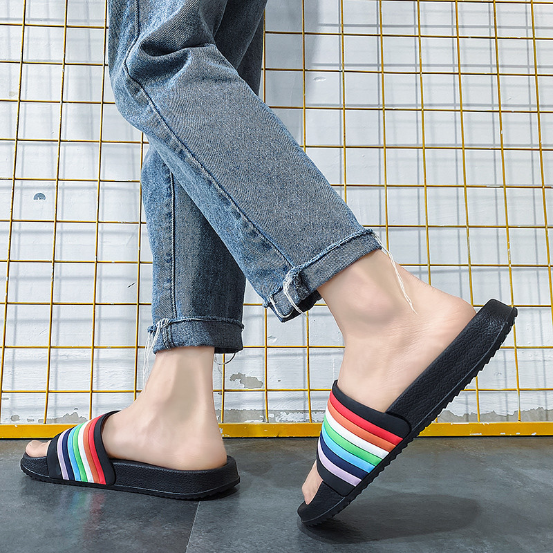 Ljetne muške papuče s duginim prugama Unutarnji kućni tobogani Neklizajuće kupaonske cipele Vanjske klompe Brzosušeće papuče za plažu Japanke