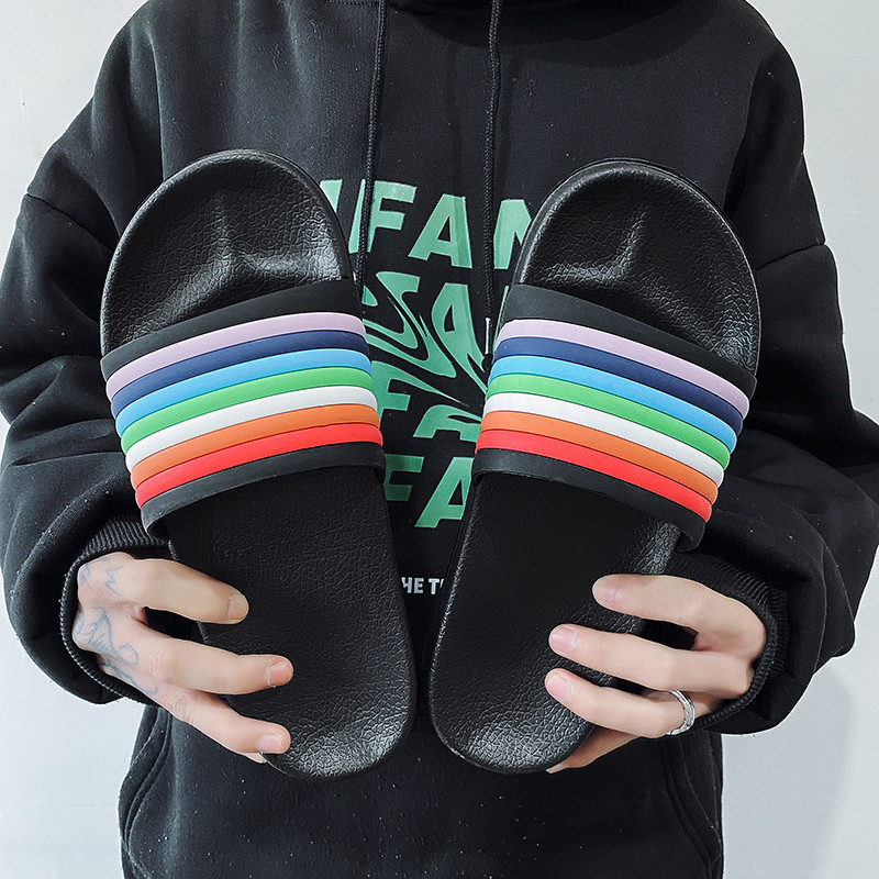 Ljetne muške papuče s duginim prugama Unutarnji kućni tobogani Neklizajuće kupaonske cipele Vanjske klompe Brzosušeće papuče za plažu Japanke