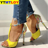 Σέξι γυναικεία λουράκια T-λουράκι Σανδάλια με λουλούδια καλοκαιρινής μόδας Σούπερ ψηλά τακούνια με ανοιχτά παπούτσια Gladiator Γυναικεία πάρτι Pumps Ebroideder