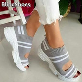 Vasaras apavi Sieviešu Sandales Ķīļi Platformas Sieviešu kedas Sandales sieviešu Atvērts purngals Adīšana Viegli uzvelkamie sieviešu apavi