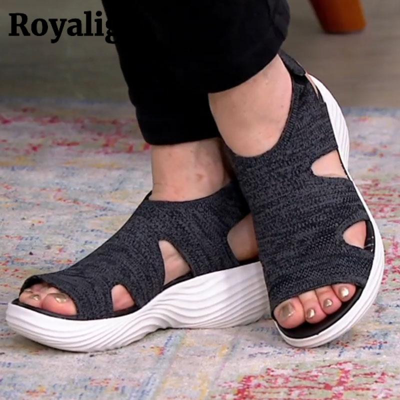 Sieviešu sandales vasaras ķīļveida trikotāžas tīkla dizaina platformas apavi sievietēm Modes komforta sieviešu apavi 2023 Zapatillas Mujer Jaunums