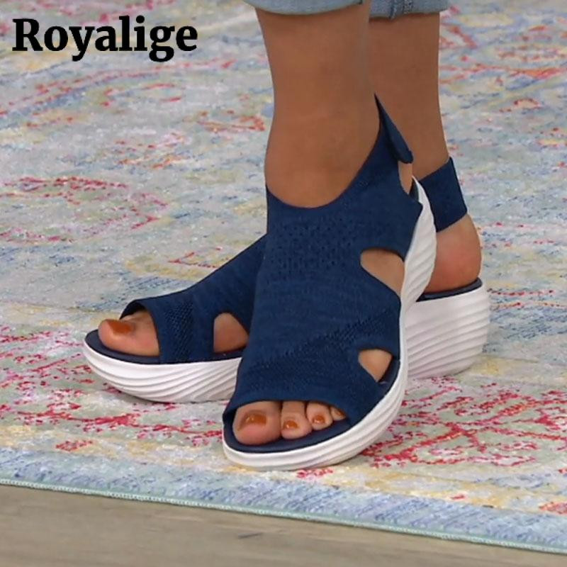 Sieviešu sandales vasaras ķīļveida trikotāžas tīkla dizaina platformas apavi sievietēm Modes komforta sieviešu apavi 2023 Zapatillas Mujer Jaunums