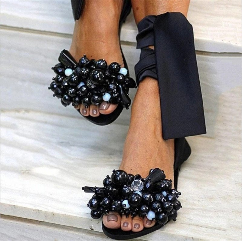 Comemore 2022. Trend Nove ženske rimske sandale s perlama Elegantne modne sandale veličine 43 ravne cipele s remenčićem za gležnjeve Ljetna Bohemija